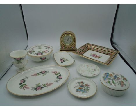 Wedgwood Hathaway Rose pattern dressing table set plus Wedgwood Kutani Crane pattern trinket box and pin tray, Wedgwood Campi