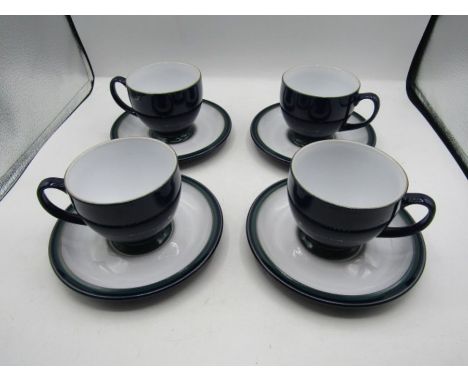 Denby cups and saucers x 4 Royal blue and green design