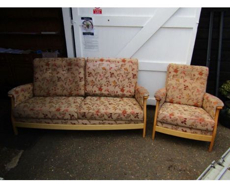 Ercol mid century blonde 3 seater sofa and armchair for re-upholstery 