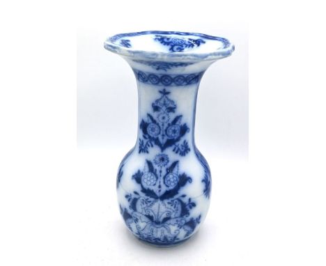 Dutch Petrus Regout Maastricht blue and white ceramic garniture vase. Floral decor. Circa 1900. Dimensions: H 30 cm. In good 