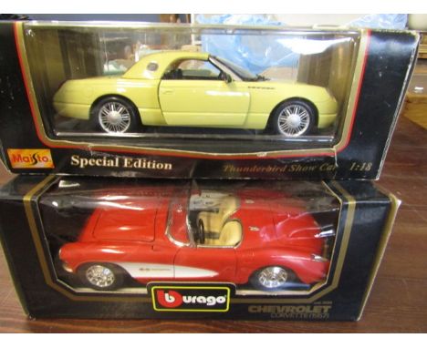 2 x 1:18 scale models Thunderbird show car and Chevrolet Corvette 1957