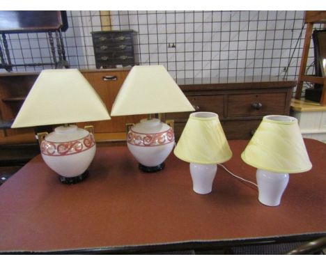 2 pairs of ceramic table lamps with shades. Plugs removed