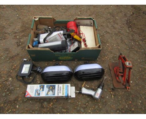 Tools and lights including spraying equipment and car jack etc 