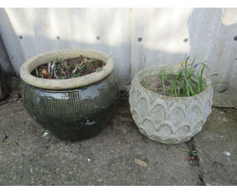 Ceramic plant pot and concrete pot . Largest H40cm approx