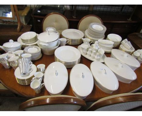 Royal Doulton 'Fusion' 12 person dinner service in great unused condition, art deco style white with gilt detail comprising 1