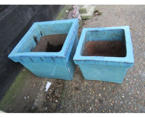 2 Ceramic glazed plant pots. Largest H32cm approx