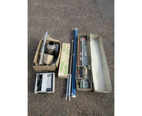 2 Vintage projectors, projector screen and knitting machine etc 