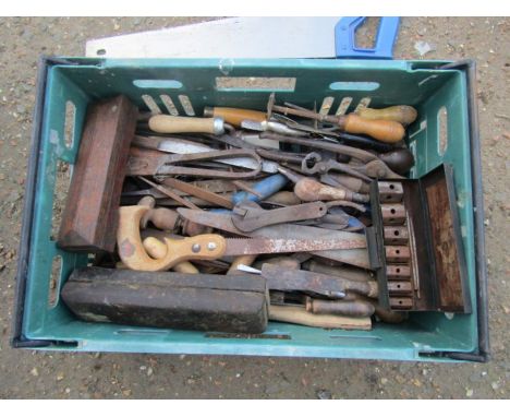 Box of tools including sharpening stones and pliers etc