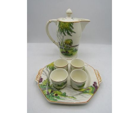 Copeland Spode 'Silver Birch' teapot and egg cup plate set