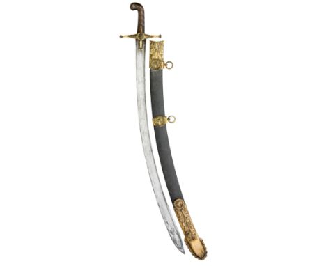 AN EAST EUROPEAN MAMELUKE-HILTED OFFICER'S SWORD, LATE 18TH CENTURY, PROBABLY POLISH with curved blade double-edged towards t