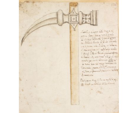 A RARE CONTEMPORARY DRAWING OF A POLISH WAR HAMMER (NADZIAK), DATED 1620 ink and wash on paper, inscribed lower right 'Martel