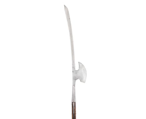 **A RARE BAVARIAN SABRE HALBERD, SECOND QUARTER OF THE 17TH CENTURY with very long slightly curved central 'sabre' blade form