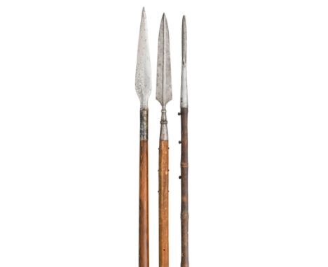 **A NORTH EUROPEAN SPEAR, A NORTH EUROPEAN SPONTOON, 18TH CENTURY AND A BRITISH 1868 PATTERN CAVALRY LANCE the first with tap