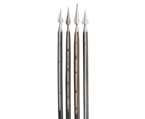 **FOUR GERMAN MILITARY SPEARS, LATE 16TH/17TH CENTURY the first with leaf-shaped head formed with a medial ridge, tapering so