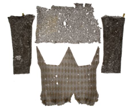 **THE FOREPART OF AN INDIAN MAIL TIPPET, LATE 19TH CENTURY; A PAIR OF INDIAN MAIL SLEEVES, 18TH/19TH CENTURY; AND A FRAGMENT 