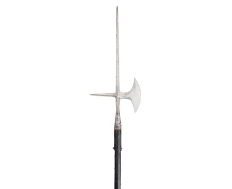 **A SWEDISH HALBERD FOR A COMMISSIONED OFFICER OF THE ROYAL GUARD, LATE 17TH CENTURY with long central spike, small curved ax