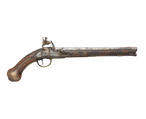 A 20 BORE FLINTLOCK HOLSTER PISTOL BY EDMUND GIFFARD, CIRCA 1690 with tapering sighted barrel chiselled with foliage over the