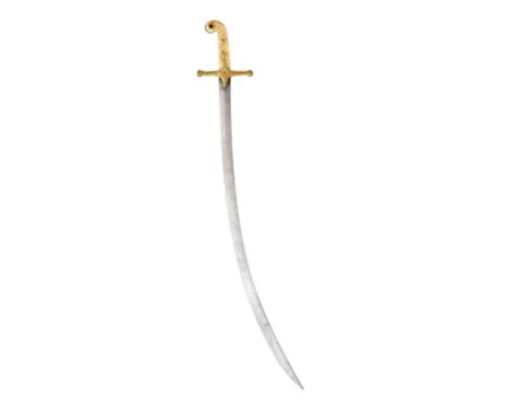 A MAMELUKE-HILTED OFFICER'S SWORD, MID-19TH CENTURY with curved blade double-edged towards the point, etched on each face wit