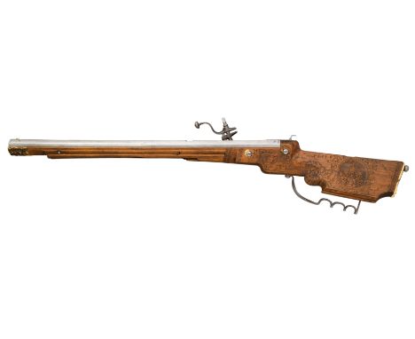 A 48-BORE SOUTH GERMAN WHEEL-LOCK SPORTING CARBINE, SCHWÄBISCH-GMÜND, DATED 1668 with swamped octagonal sighted barrel decora