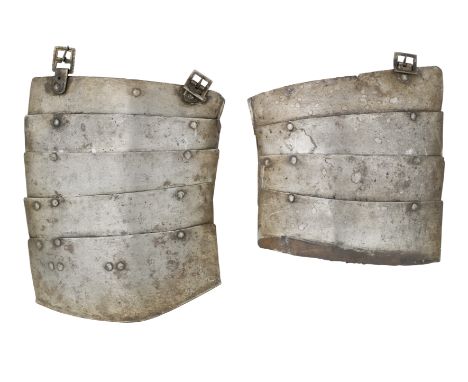 **A PAIR OF TASSETS 19TH/20TH CENTURY IN THE GERMAN STYLE OF THE EARLY 17TH CENTURY of sub-rectangular form, each consisting 