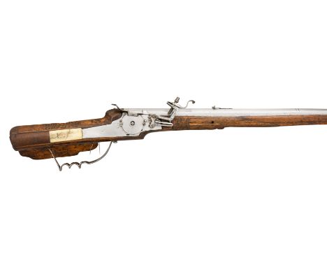 A COMPOSITE GERMAN WHEEL-LOCK SPORTING GUN, MID-17TH CENTURY with 31-bore sighted smooth-bore barrel formed in two stages, li