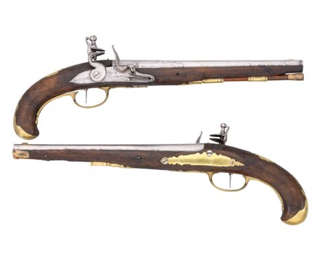A PAIR OF 40 BORE BAVARIAN FLINTLOCK HOLSTER PISTOLS BY IOH AND KUCHENREUTER, CIRCA 1740 with swamped barrels inscribed '23' 