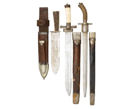 A GERMAN LARGE HUNTING KNIFE AND TWO GERMAN HUNTING-SWORDS, THE FIRST LATE 19TH CENTURY, THE TWO OTHERS MID-19TH CENTURY the 