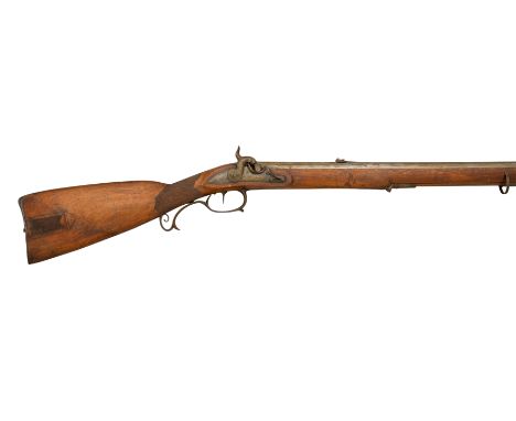 A 24-BORE GERMAN PERCUSSION SPORTING RIFLE, EARLY 19TH CENTURY re-built from flintlock, with earlier faceted sighted barrel, 