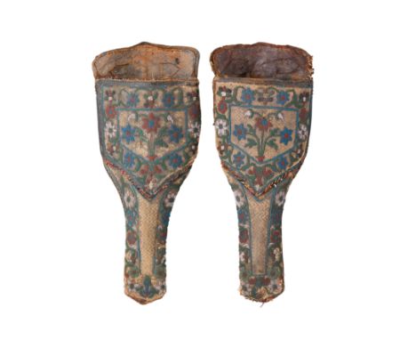 A RARE PAIR OF DECORATED OTTOMAN HOLSTERS FOR A PAIR OF KUBUR PISTOLS, TURKEY, 18TH CENTURY of stitched leather, the inner su