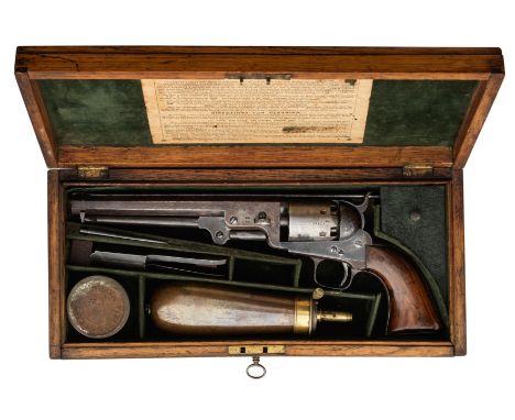 A CASED .36 CALIBRE COLT LONDON THIRD MODEL 1851 SIX-SHOT PERCUSSION NAVY REVOLVER, LONDON PROOF MARKS, NO. 33125 FOR 1856 wi