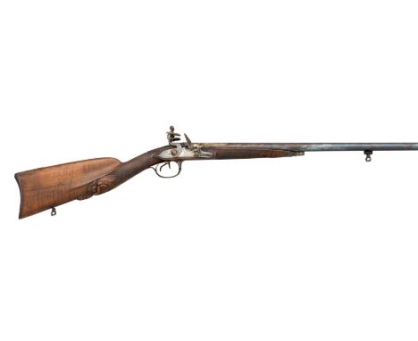 **A 20 BORE FRENCH D.B. FLINTLOCK SPORTING GUN BY PERON RIEDER A ST. OMER, EARLY 19TH CENTURY with blued sighted barrels deco