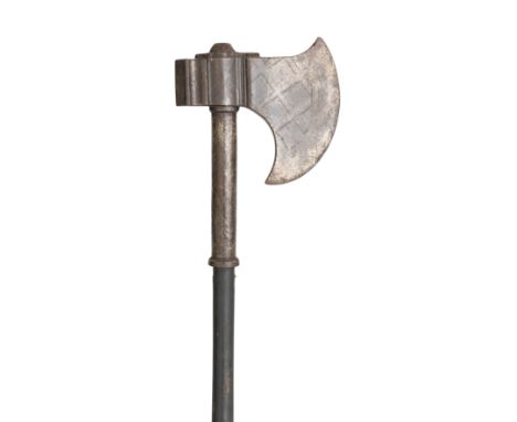 **A DECORATED AXE, 18TH CENTURY, EAST EUROPEAN OR OTTOMAN with heavy crescentic head decorated on each face with diamond shap