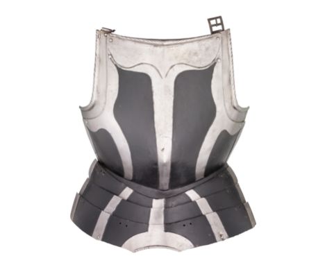 A GERMAN 'BLACK AND WHITE' BREASTPLATE, CIRCA 1570 formed of a medially-ridged main plate projecting forward over the belly, 