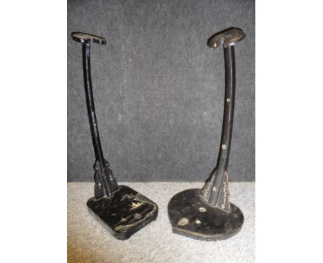 TWO JAPANESE SWORD STANDS (KATANA KAKE), EDO PERIOD the first with rectangular base decorated in shell with a pair of fisherm