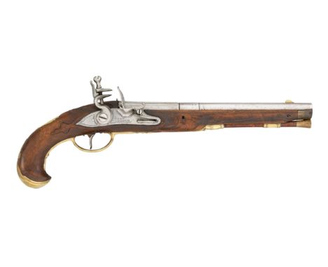 A 25 BORE CONTINENTAL FLINTLOCK PISTOL SIGNED JEAN BER A LUXEMBOURG, MID-18TH CENTURY with tapering sighted Italian barrel fo