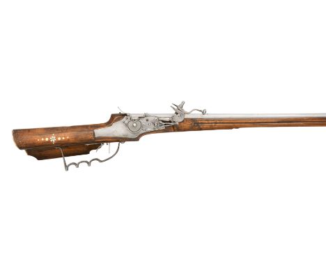 AN 87-BORE GERMAN WHEEL-LOCK LIGHT SPORTING CARBINE, DATED 1664 with slender octagonal sighted barrel rifled with eight groov