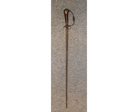 A GERMAN HUNTING SWORD, CIRCA 1750 with tapering blade of flattened-diamond section, iron hilt (incomplete) and the grip vene
