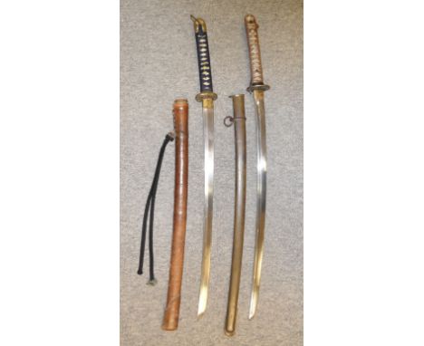 A JAPANESE N.C.O.'S SWORD (KATANA) AND ANOTHER KATANA the first with regulation fullered blade numbered 84861, aluminium grip