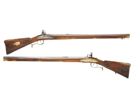 A PAIR OF 28 BORE SOUTH GERMAN FLINTLOCK RIFLED SPORTING CARBINES BY ANTON MOCK IN TETNANG, CIRCA 1730 with signed octagonal 