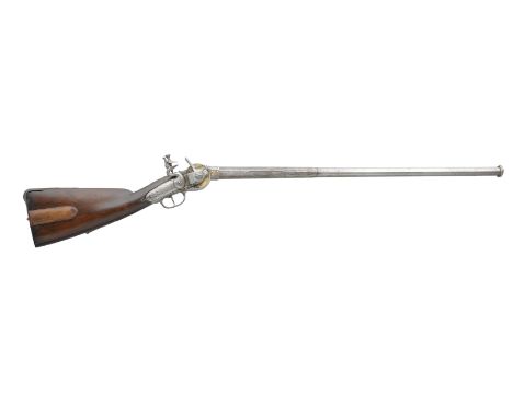 **A RARE 25 BORE ENGLISH FLINTLOCK BREECH-LOADING REPEATING MAGAZINE GUN ON THE LORENZONI PRINCIPLE, CIRCA 1690 with three-st