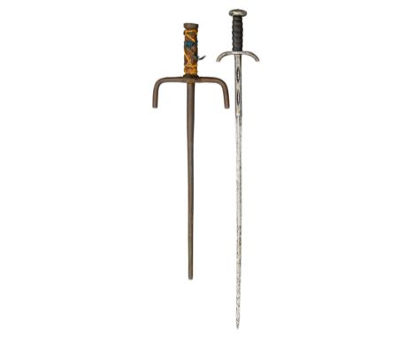 A JAPANESE HELMET BREAKER (HACHIWARA), 19TH CENTURY AND A COMPOSITE NORTH EUROPEAN SWORD, 18TH CENTURY the first with taperin