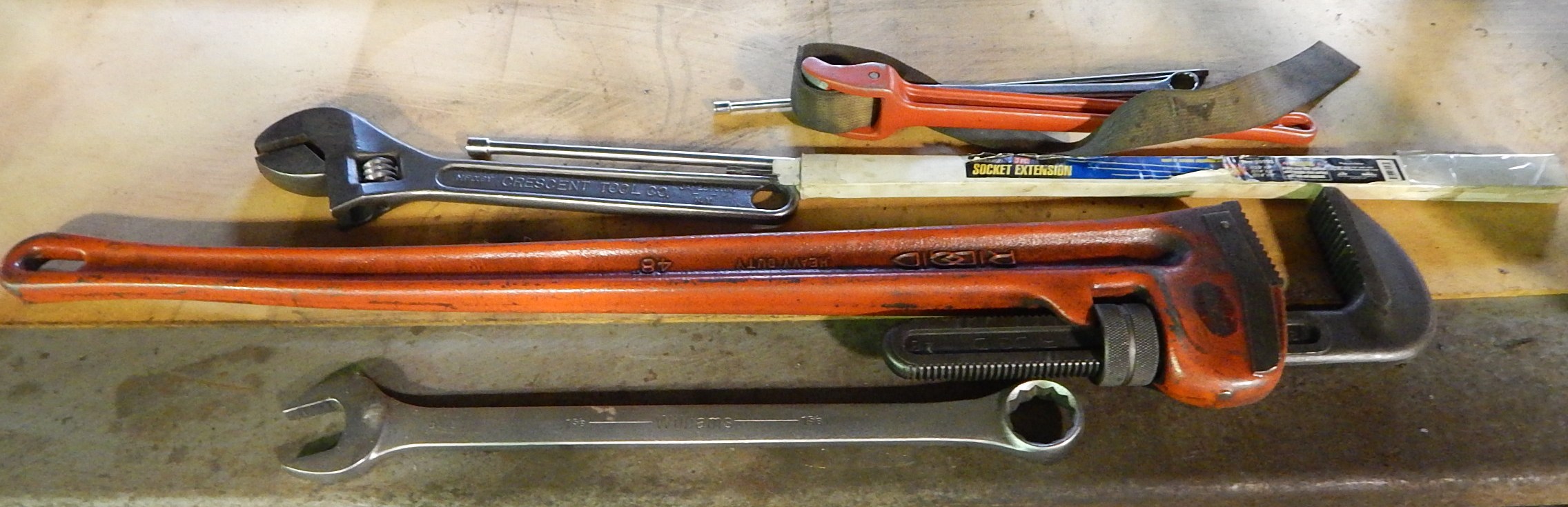 Ridgid 48 In. Pipe Wrench, Crescent 18 In. Adjustable Wrench, Socket