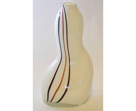 Murano glass vase, the white glass with streaked design in tones of brown, 36cm high, Murano sticker to edge  