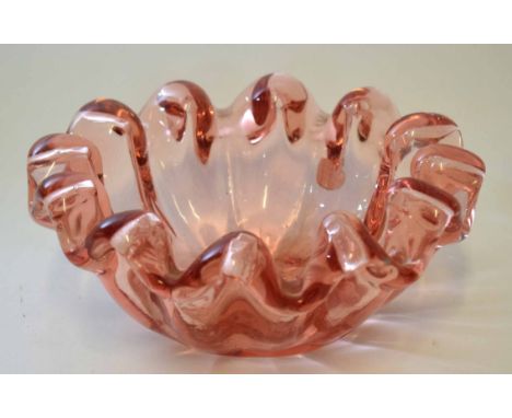 Murano glass bowl in lobed form with cranberry type glaze, 21cm diam 