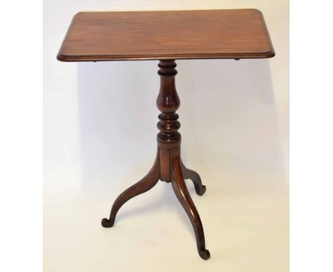 Mahogany pedestal table, the rectangular top with moulded edge on a tripod base, 68cm wide  