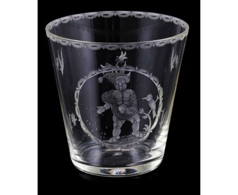 MICHAEL POWOLNY (1871-1854) FOR J &amp; L LOBMEYR, VIENNA SECESSIONIST ENGRAVED GLASS TUMBLER, CIRCAof tapered form, engraved