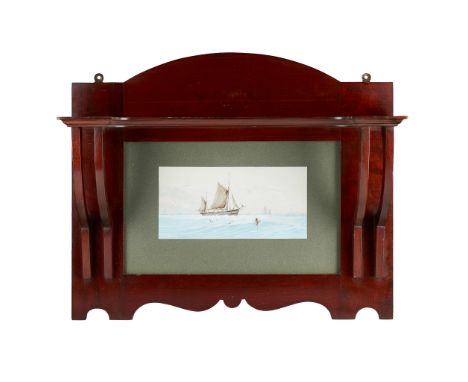 SHAPLAND &amp; PETTER, BARNSTAPLE ART NOUVEAU MAHOGANY WALL SHELF, CIRCA 1900the shaped and moulded shelf supported by twin b