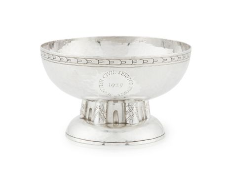 EDWARD SPENCER (1873-1938) FOR THE ARTIFICERS’ GUILD ARTS &amp; CRAFTS SILVER BON BON DISH, LONDON,with hammered finish, the 