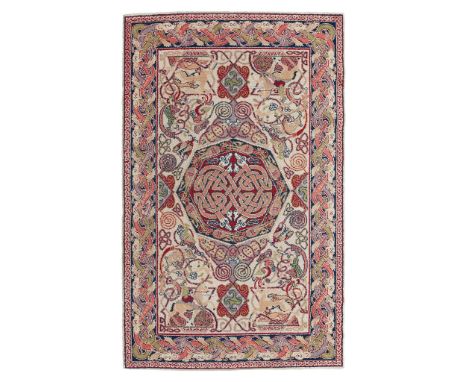 GEORGE BAIN (1881-1968) FOR QUAYLE &amp; TRANTER LTD., KIDDERMINSTER SMALL CELTIC 'HUNTING' WOOL RUG,the machine woven ivory 