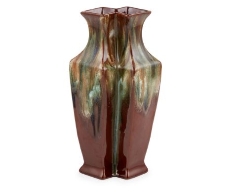 CHRISTOPHER DRESSER (1834-1904) FOR LINTHORPE ART POTTERY GLAZED CERAMIC VASE, CIRCA 1880of double diamond section, covered i